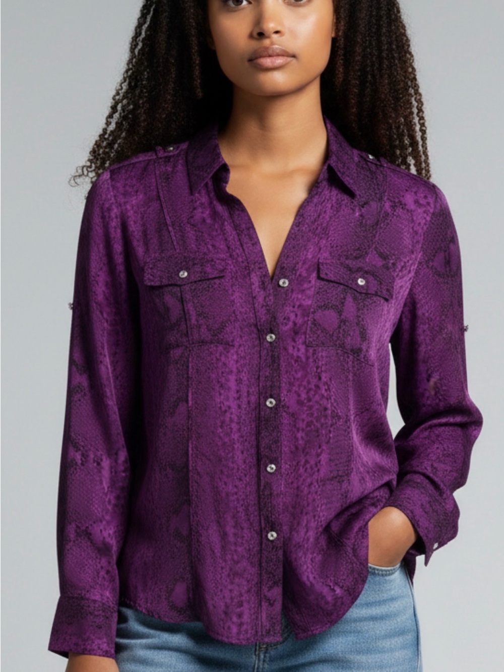 White House Black Market Snake-Print Button Down Shirt